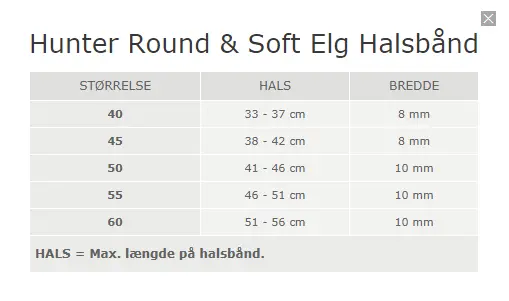 Hunter rundsyet elghalsbånd sort 55 cm - justering 46-51 cm til store hunde